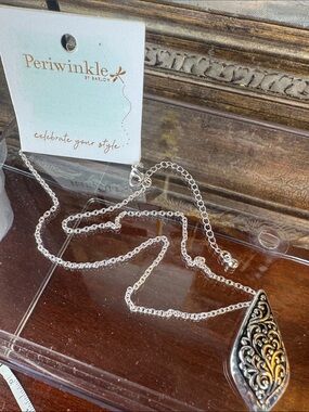 0830-Periwinkle by Barlow Silver Filigree Teardrop Necklace